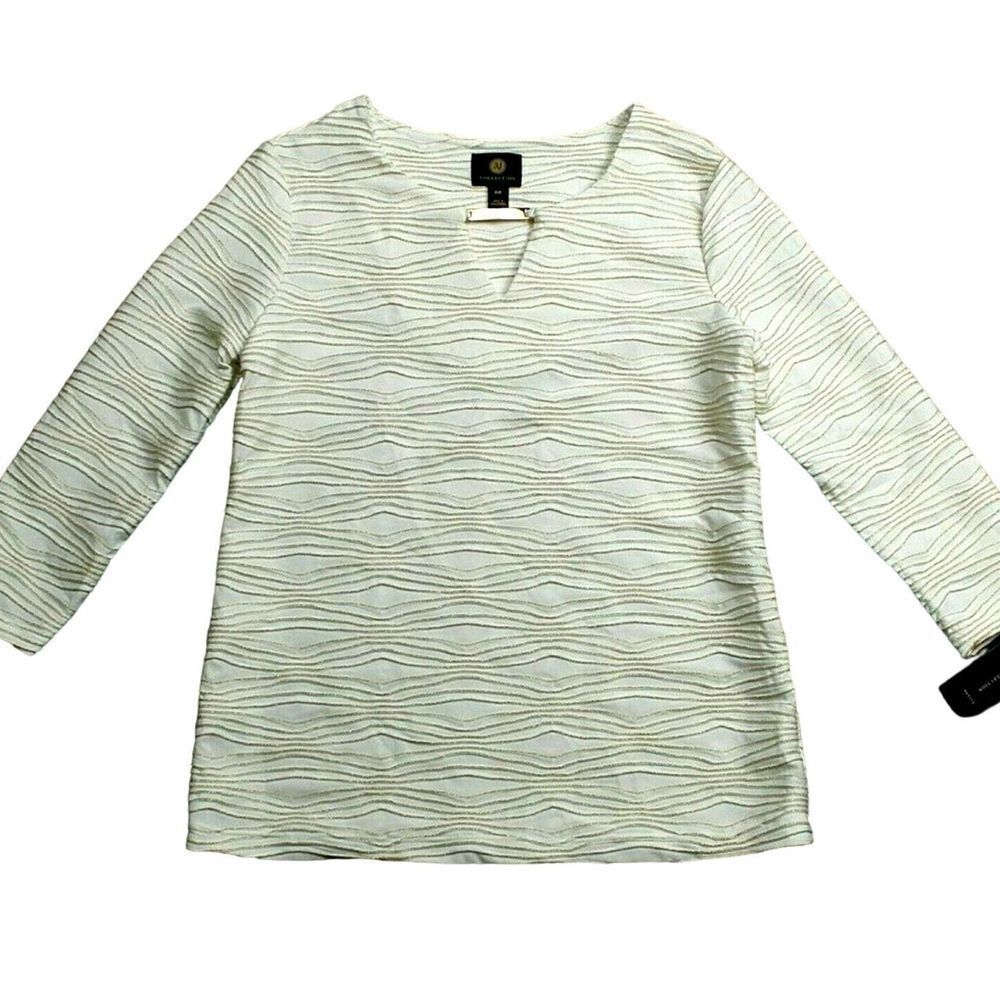 JM Collection Winter White Ivory Top Metallic Keyhole Neck Long Sleeve Party‎ PM